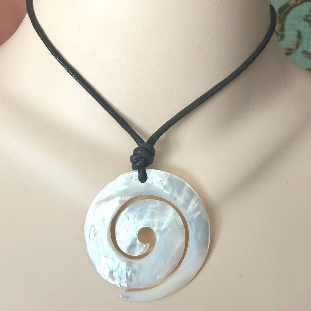 Mother of Pearl Spiral Pendant Necklace